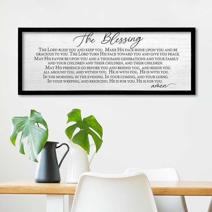 TQianJiang Christian Inspirational Quote Wall Art The Blessing May The Lord Bless You Sign Scripture Print 24"×10" Bible Verse Positive Sayings for Living Room Bedroom Wood Wall Hanging (Black)