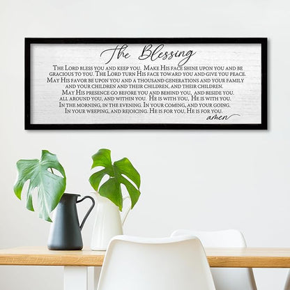 TQianJiang Christian Inspirational Quote Wall Art The Blessing May The Lord Bless You Sign Scripture Print 24"×10" Bible Verse Positive Sayings for Living Room Bedroom Wood Wall Hanging (Black)