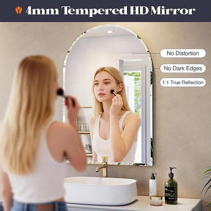 Frameless Bathroom Mirror, 36" x 40" Arched Vanity Mirror for wall Beveled, Arch Wall Mounted Mirror for Over Sink, Bedroom, Mantel