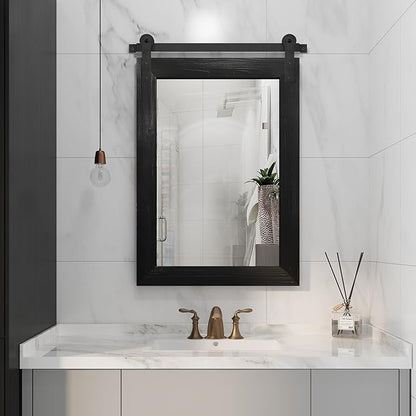 COGOOD Bathroom Mirrors for Over Sink - 21 x 30 Farmhouse Barn Door Wall Mirror for Bathroom, Living Room, Entryway Wall Decor, Black
