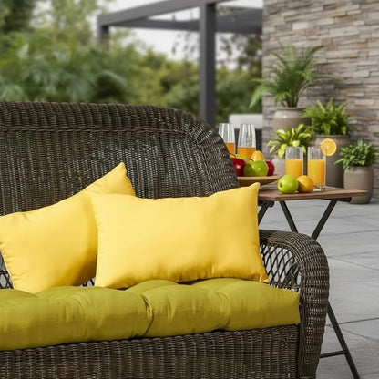 Set of 2 Outdoor Throw Pillows 19 x 12 Inch – Reversible Rectangle Patio Accent Pillows – Weather-Resistant Polyester Fabric – Eco-Friendly Recycled Polyfiber Fill – Sunbeam