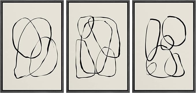 SIGNLEADER Framed Canvas Print Wall Art Set Duotone Geometric Spiral Ring Circle Collage Abstract Shapes Illustrations Modern Art Boho Decorative for Living Room, Bedroom, Office - 16"x24"x3 BLACK