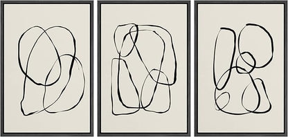 SIGNLEADER Framed Canvas Print Wall Art Set Duotone Geometric Spiral Ring Circle Collage Abstract Shapes Illustrations Modern Art Boho Decorative for Living Room, Bedroom, Office - 24"x36"x3 BLACK