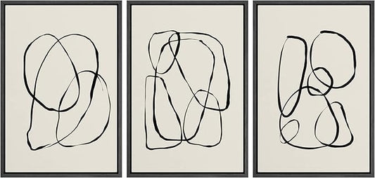 SIGNLEADER Framed Canvas Print Wall Art Set Duotone Geometric Spiral Ring Circle Collage Abstract Shapes Illustrations Modern Art Boho Decorative for Living Room, Bedroom, Office - 24"x36"x3 BLACK