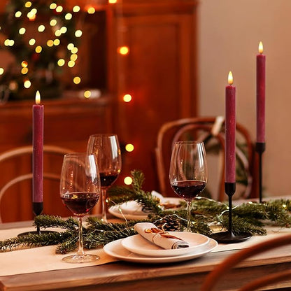 Red Flameless Taper Candles Battery Operated with 6H Timer, Real Wax 3D Wick Flickering LED Taper Candles Dinner Wedding Holiday Decor(6 Pack, 0.78 x 9.64 Inches)