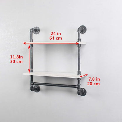 Iron Pipe Shelves Industrial Bathroom Shelves with Towel bar,24in Rustic Metal Pipe Floating Shelves Pipe Wall Shelf,2 Tier Industrial Shelf Wall Mounted,Retro White