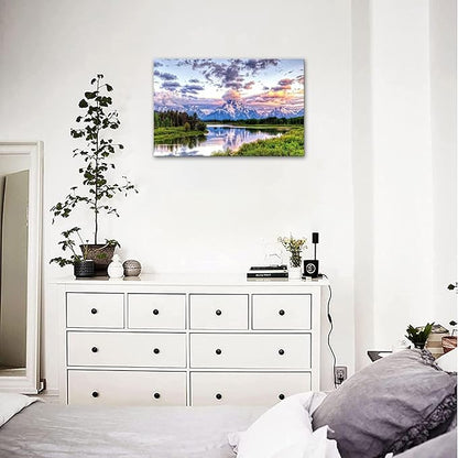 SKASNFAI Grand Teton Wall Art Mountain Art Pictures Wall Decor National Park Canvas Painting Contemporary Landscape Poster Framed for Bedroom Home (12x16 inch)