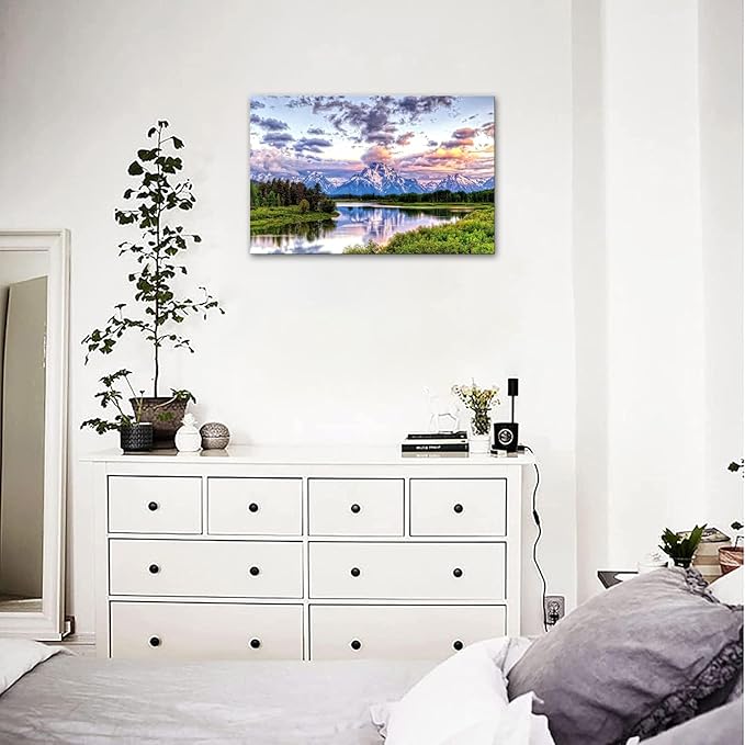 SKASNFAI Grand Teton Wall Art Mountain Art Wall Decor National Park Canvas Painting Framed Decor Large Landscape Poster for Living Room Bedroom (24x36 inch)