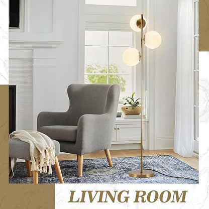 BOKT Modern Gold Floor Lamps Mid Century 3-Light Globe Standing Lamp Tall Pole Floor Light with Frosted Glass Contemporary Adjustable Floor Lamp for Living Room Reading Bedroom…