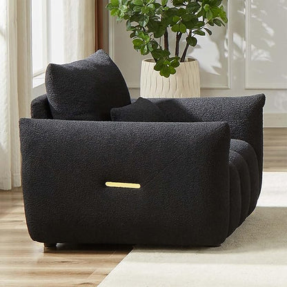 Antetek 35" Modern Accent Single Sofa Chair, Comfy Deep Seat Teddy Living Room Chair, Leisure Boucle Reading Sofa Arm Chair for Bedroom, Office, Apartment, Black