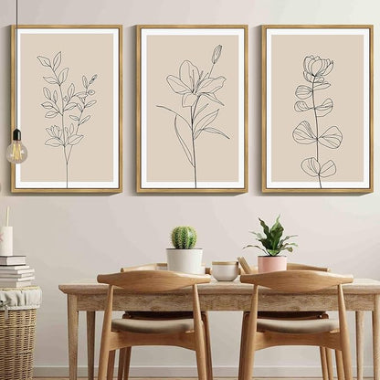 Drsoum Flower Wall Art Vintage Floral Minimalist Wall Hanging Decor Bohemain Botanical Prints Artwork for Bedroom Living Room Hallway 24x36in Natural Framed