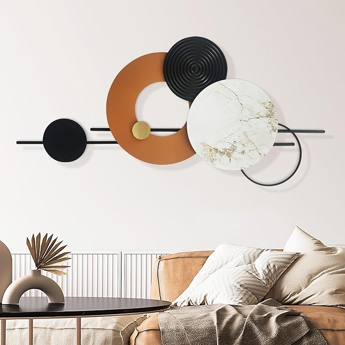 BECHAEO 3D Large Metal Wall Art Decor for Living Room 40"x19" Round Wall Accents Modern Luxury Wall Sculptures Hanging Wall Deco for Dinning Room Bedroom Entryway Office Outdoor