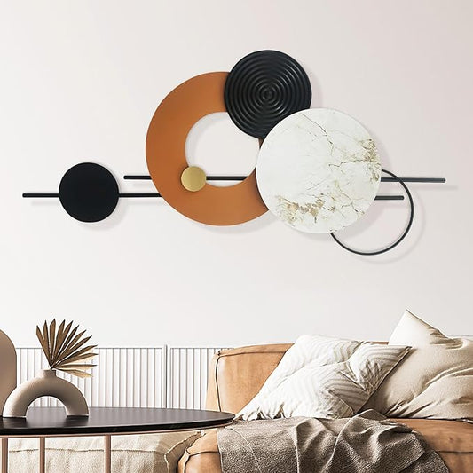 BECHAEO 3D Large Metal Wall Art Decor for Living Room 40"x19" Round Wall Accents Modern Luxury Wall Sculptures Hanging Wall Deco for Dinning Room Bedroom Entryway Office Outdoor