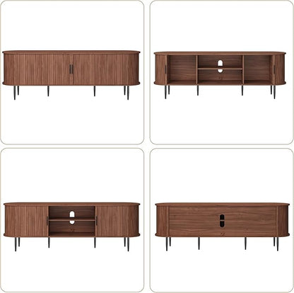 ARTPOWER 70" Modern TV Stand with Tambour Door for TVs up to 80", Entertainment Center with Storage, Fluted Television Consoles for Living Room, Brown