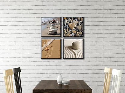 Wieco Art Framed Canvas Art Romantic Beach Theme 4 Panels Modern Artwork Sea Ocean Canvas Prints Contemporary Abstract Pictures on Canvas Wall Art for Living Room Decorations