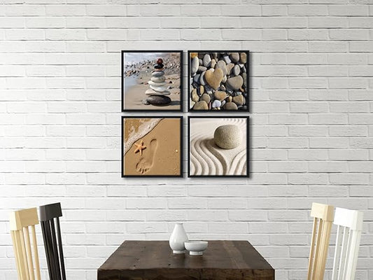 Wieco Art Framed Canvas Art Romantic Beach Theme 4 Panels Modern Artwork Sea Ocean Canvas Prints Contemporary Abstract Pictures on Canvas Wall Art for Living Room Decorations