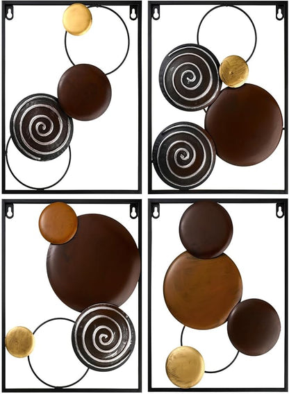 Tandefio 4 Pcs Metal Wall Art Abstract Wall Decoration Brown Metal Decor 14'' x 11'' Minimalist Sculptures Decor Round Style Iron Modern Accent Hanging Housewarming Gift for Home Living Room Bedroom