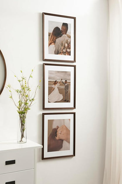 Kate and Laurel Adlynn Rectangle Picture Frame Set of 3; 14 x 18 matted to 11 x 14; Bronze; Vintage Three-Piece Frame Set for Gallery Wall Frame Set in Living Room Wall Decor