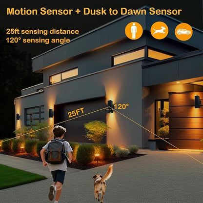 iYogaled Motion Sensor Outdoor Wall Light with 3 Light Modes, Dusk to Dawn Modern Aluminum Sconce with E26 Bulbs, Waterproof Exterior Lighting for Porch, Garage, Patio, Entryway, ETL Listed