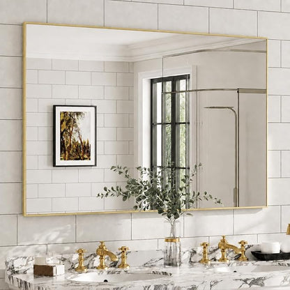 36" x 48" Gold Wall Mirror for Bathroom, 48" x 36" Oversized Rectangular Accent Decor, Large Metal Framed Mirror for Dining Room & Vanity
