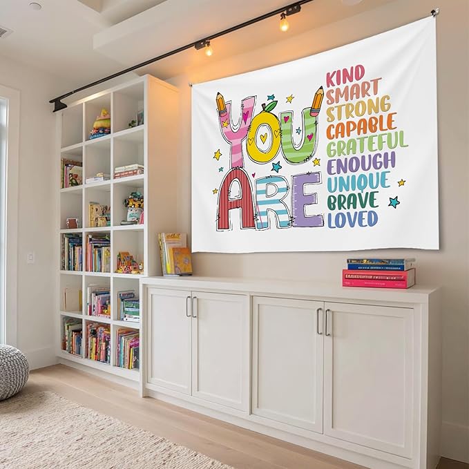 Soft Flannel Wall Tapestry – You Are Kind ,You Are Smart Inspirational Tapestry,Colorful Wall Hanging Decor for Bedroom Living Room Kids Room Decor,Birthday Party Wall Art Decoration 59x51 inch (Colorful-You are kind)