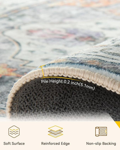 RELEANY Area Rugs 2'6"x4' Kitchen Rugs Entry Rug Small Rugs for Entryway Kitchen Bathroom Door Mat Indoor Entrance,Washable Non Slip, Light Yellow Carbon Grey Orange