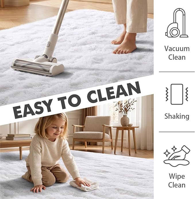 8x10 Ft Extra Large Shag Rugs for Living Room, Ultra Soft Fluffy Furry Area Rugs for Bedroom Indoor Floor, Aesthetic Carpet for Kids Home Decor (White)