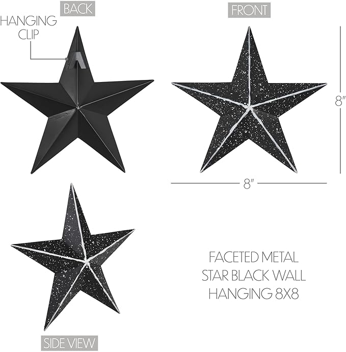 VHC Brands Patriotic Faceted Metal Star Black Wall Hanging 8x8, Independence Day Decor, American Star Design, Distressed Appearance Metal Wall Hanging, Star Shape, Country, Charcoal Black