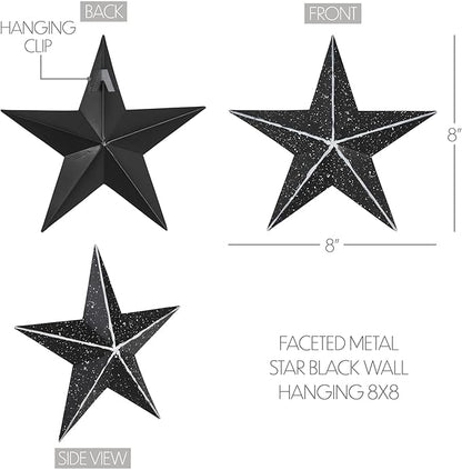 VHC Brands Patriotic Faceted Metal Star Black Wall Hanging 8x8, Independence Day Decor, American Star Design, Distressed Appearance Metal Wall Hanging, Star Shape, Country, Charcoal Black