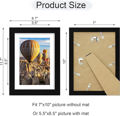 iRahmen 7x10 Picture Frame - High Definition Real Glass Wooden Photo Frames for Tabletop Display and Wall Mounting (Pure Black, Set of 2)