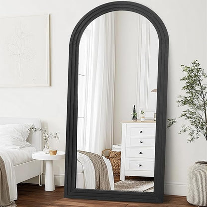 Arched Full Length Mirror 71"x32" - Rustic Black Solid Wood Wall Mirror, Oversized Leaning or Mounted Design for Bedroom, Entryway, Living Room Décor