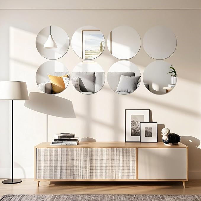 12PCS Small Round Mirrors, 6" Circle Mirror Centerpieces, Acrylic Wall Mount Mirrors, Wedding & Christmas Decorations
