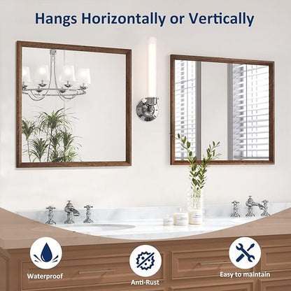 WEER Bathroom Mirror, 36x36 Inch Wall Mirror, Walnut Wood Grain Framed Mirror, Rectangle Vanity Mirror, Tempered Glass, Anti-Rust, Hangs Horizontally or Vertically