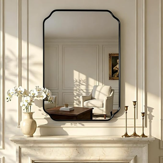 Black Wall Mirror 36"x24", Scalloped Edge Vanity Mirror - Hangs Vertically/Horizontally Decorative Bathroom Mirror for Vanity, Bedroom & Entryway, Aesthetic Bathroom Decor