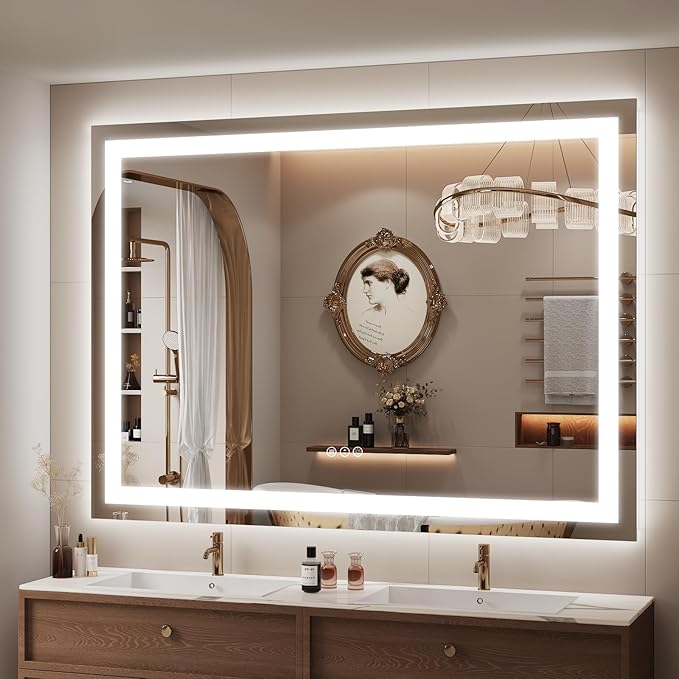 55x36 Smart LED Bathroom Mirror for Wall, Large Lighted Vanity Mirror, Dimmable, Anti-Fog, Shatterproof, ETL Listed (Front Lit + Backlit)
