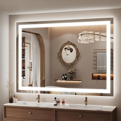 55x36 Smart LED Bathroom Mirror for Wall, Large Lighted Vanity Mirror, Dimmable, Anti-Fog, Shatterproof, ETL Listed (Front Lit + Backlit)