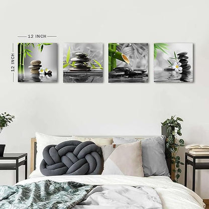 Yxbhhym Bathroom Wall Art Black and White Wall Decor Zen Artwork Buddha Green Canvas Prints Posters Spa Picture for Bedroom Living Room Decor Paintings Modern Office Decorations