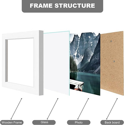 Hongkee 4x5 Picture Frame - Made of Real Glass and White Wooden Frame, 4 by 5 small Photo for Wall or Tabletop Display, 3 Pack