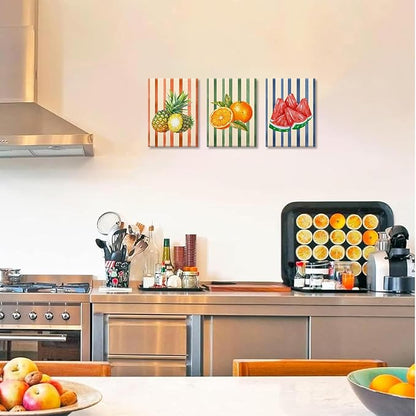 LHHJDIO 3 Piece Trendy Fruit Canvas Wall Art Vintage Kitchen Wall Art Colorful Fruit Pictures Wall Decor Orange Modern Art Prints for Kitchen Dining Room Living Room 12"x16"