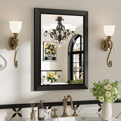 20x28 Inch Black Bathroom Mirror for Wall, Beveled Framed Rectangle Bathroom Vanity Mirrors for Over Sink, Bedroom, Living Room, Entryway, Anti-Rust, HD Tempered Glass, Horizontally/Vertically