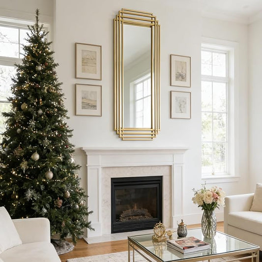 Geometric Wall Mirror, 63"x24" Large Rectangle Mirror with Gold Metal Frame, Modern Elegant Art Deco Mirror for Living Room Bedroom Entryway Hallway, Hangs Vertically or Horizontally