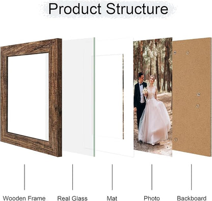iRahmen 6x8 Picture Frame with Mat 4x6 - High Definition Real Glass Wooden Photo Frames for Tabletop Display and Wall Mounting (Brown, Set of 2)