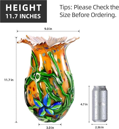 KAMMAK Colored Glass Vase, Beautiful Hand Blown Decorative Vase, Modern Art Vase for Flower Mantle Dining Table Centerpiece, Entryway Living Room Wedding Decoration, 8HPQSKQ013