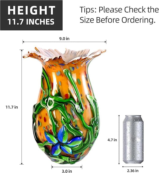 KAMMAK Colored Glass Vase, Beautiful Hand Blown Decorative Vase, Modern Art Vase for Flower Mantle Dining Table Centerpiece, Entryway Living Room Wedding Decoration, 8HPQSKQ013