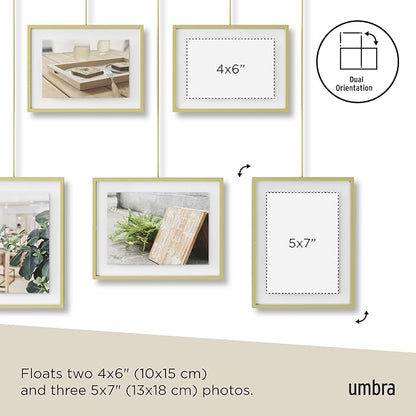 Umbra Exhibit Picture Frame Gallery Set, Adjustable Wall Collage Displays Five Photos (Two 4x6" and Three 5x7"), Set of 5, Gold