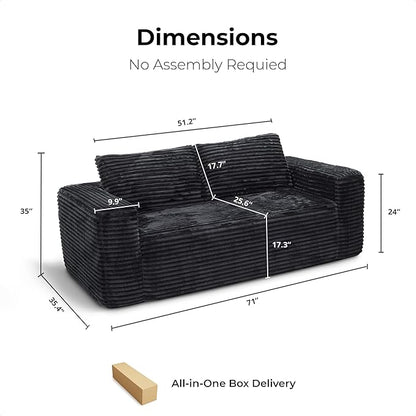 LIKIMIO 71" Cloud Loveseat Sofa in a Box, No Assembly Required Comfy Deep Seat, Modern Small Couch with Plush Fabric for Living Room, Bedroom, Apartment, Home Office, Black