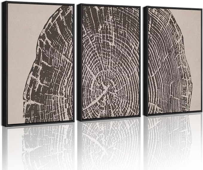 PHOPAGO Farmhouse Vintage Framed Wall Art Set Gray Wood Tree Ring Spirals Nature Abstract Drawings Rustic Modern Art Decor for Living Room Bedroom - 11x14in Black Framed