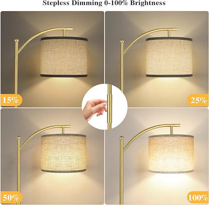 ROTTOGOON Dimmable Floor Lamp, Arc Floor Lamps for Living Room, Stepless Dimming Modern Standing Lamp with Linen Shade, Tall Lamp for Bedroom Office Dining Room- Brushed Gold