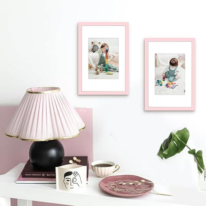 Picrit 8x12 Picture Frame Set of 12, Display 6x8 with Mat or 8x12 without Mat, Photo Frames for Wall Mounting or Table Top Display, Pink