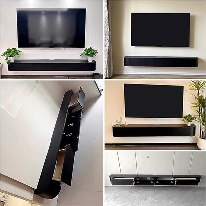 Modern Wall-Mounted Wooden TV Cabinet, White Media Console with Drawers, Cable Management, Hollow Back, Stylish Entertainment Center, 140x24x20cm TV Stand